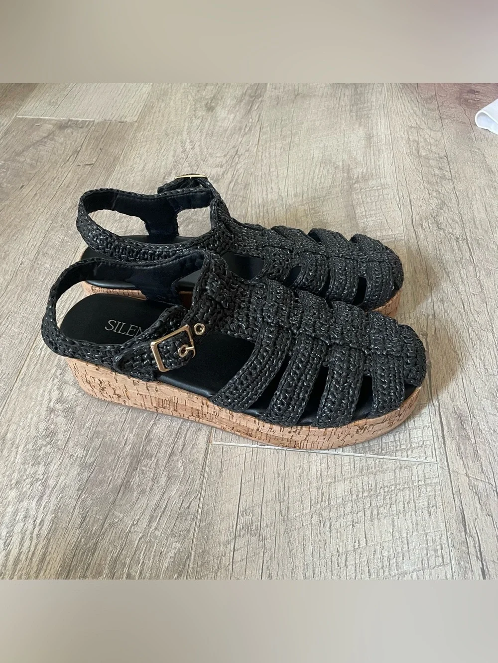 Anthropologie Silent D Fisherman Cork-Bottom Platform Flats Black 40 10 $148